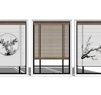 新中式窗帘百叶帘组合草图大师模型，窗帘百叶帘组合sketchup模型下载