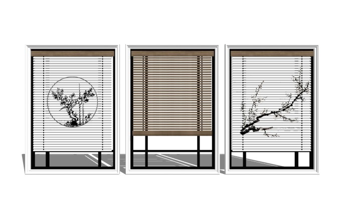 新中式窗帘百叶帘组合草图大师模型，窗帘百叶帘组合sketchup模型下载