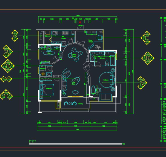 祥细家装户型图三居CAD，免费下载