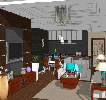  现代家装草图大师模型，家装SU模型下载