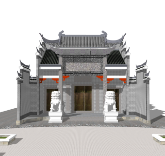 传统精品金柱大门sketchup模型集下载