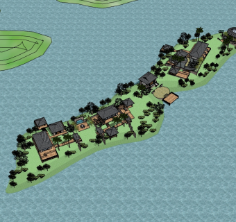 现代滨水别墅skb文件，田园风别墅su模型下载