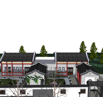 复古中式别墅草图大师模型，别墅sketchup模型