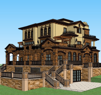 欧式独栋别墅su模型免费下载，sketchup别墅草图大师模型