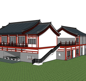 中式商业建筑草图大师模型，古建民俗sketchup模型免费下载