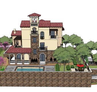 欧式别墅草图大师模型，别墅sketchup模型下载
