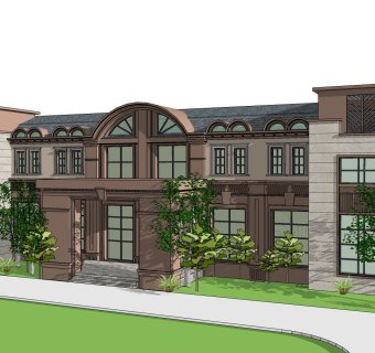 欧式售楼处建筑方案草图大师模型，售楼部建筑沙盘sketchup模型免费下载