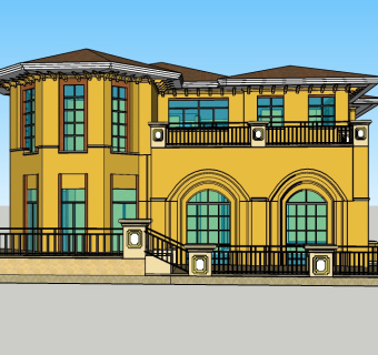欧式独栋别墅su模型免费下载，别墅sketchup模型