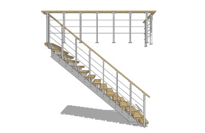 现代钢结构单跑楼梯草图大师模型，钢结构单跑楼梯sketchup模型免费下载