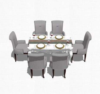 欧式餐桌椅草图大师模型，餐桌椅skb文件下载