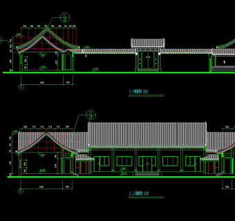 中式仿古四合院办公建筑施工图CAD图纸下载