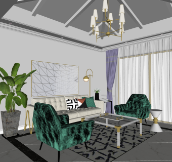 现代简约客厅免费su模型草图大师文件下载
