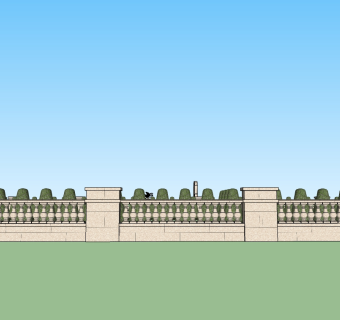 欧式围墙围栏草图大师模型skp文件，景墙sketchup模型skp文件下载