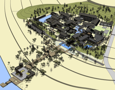 中式度假村su模型，度假村sketchup模型下载