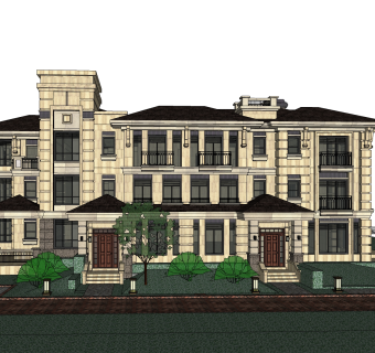 欧式别墅外观草图大师模型，SU模型免费下载