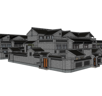 中式古建筑院落草图大师模型，古建民俗sketchup模型免费下载