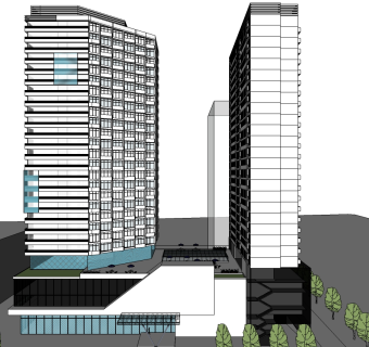 高层双子酒店草图大师模型下载、高层双子酒店su模型下载