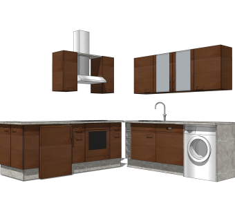 现代L形橱柜草图大师模型，橱柜sketchup模型下载