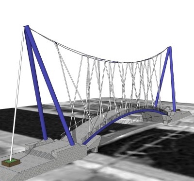 悬索桥设计草图大师模型下载，sketchup悬索桥su模型分享