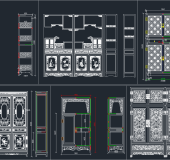 中式衣柜橱柜cad图库，衣柜橱柜CAD图纸下载