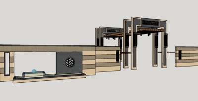 新中式小区入口大门草图大师模型，小区入口SU模型下载