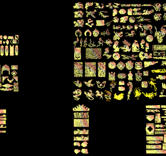 中式传统元素雕花图案CAD图库下载