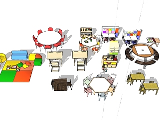<em>现代</em>儿童<em>桌椅</em>草图大师模型，<em>桌椅</em>sketchup模型下载