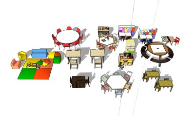 现代儿童桌椅草图大师模型，桌椅sketchup模型下载