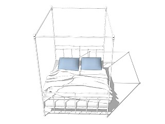  现代双人床草图大师模型，双人床sketchup模型