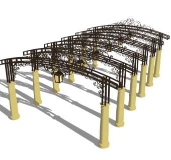 欧式铁艺廊架草图大师模型，铁艺廊架sketchup模型下载