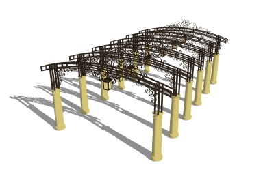 欧式铁艺廊架草图大师模型，铁艺廊架sketchup模型下载