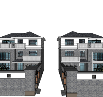 中式别墅su模型下载、中式别墅草图大师模型下载
