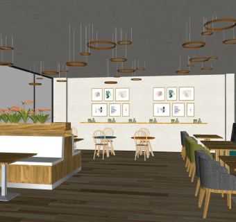 现代简约咖啡店室内效果草图大师模型，咖啡店室内效果sketchup模型下载