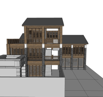 中式别墅外观草图大师模型
