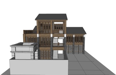 中式别墅外观草图大师模型