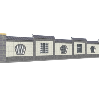 新中式景观墙围墙草图大师模型，景观墙围墙sketchup模型下载