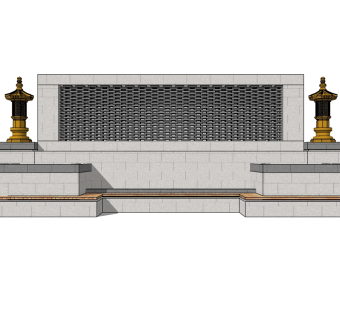 中式景观墙SU模型下载，景观墙skb模型分享