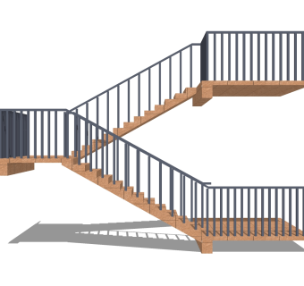 现代双跑平行楼梯草图大师模型，双跑平行楼梯sketchup模型免费下载