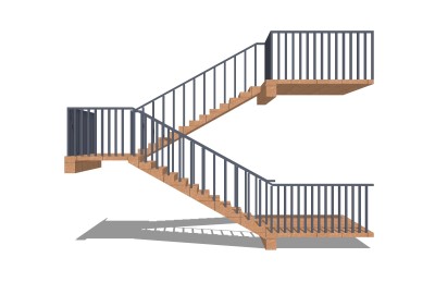 现代双跑平行楼梯草图大师模型，双跑平行楼梯sketchup模型免费下载