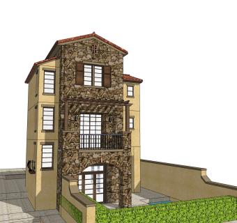 现代独栋别墅草图大师模型下载，独栋别墅sketchup模型