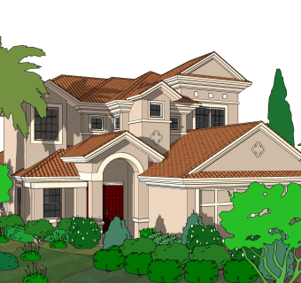 欧式独栋别墅草图大师模型，sketchup别墅su模型下载