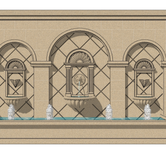 欧式景观墙sketchup模型下载，景观墙草图大师模型