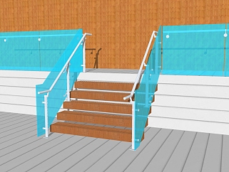 <em>现代钢结构</em>玻璃单跑楼梯草图大师模型，钢结构单跑楼梯...