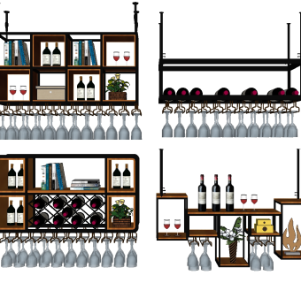 现代金属酒架组合su模型，酒架草图大师模型下载