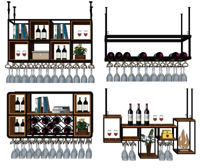现代金属酒架组合su模型，酒架草图大师模型下载