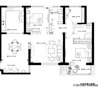 祥细客厅卧室家装户型图三居CAD，免费下载