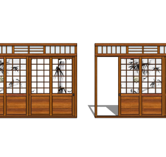 日式滑动门SU模型下载，推拉门草图大师模型
