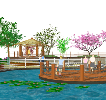 现代公园景观局部草图大师模型，公园景观局部sketchup模型下载