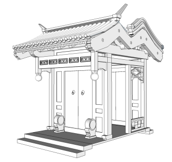 中式垂花门草图大师模型下载，垂花门su模型下载