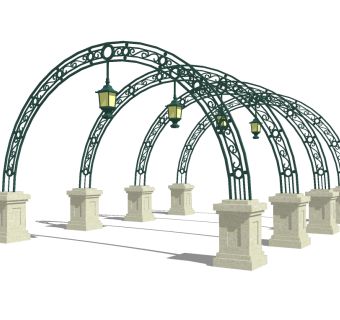 欧式铁艺廊架草图大师模型，铁艺廊架sketchup模型下载